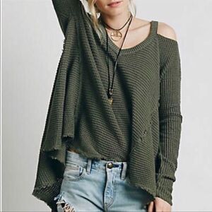 Free People MoonShine V Neck Sweater Fatigue Green S